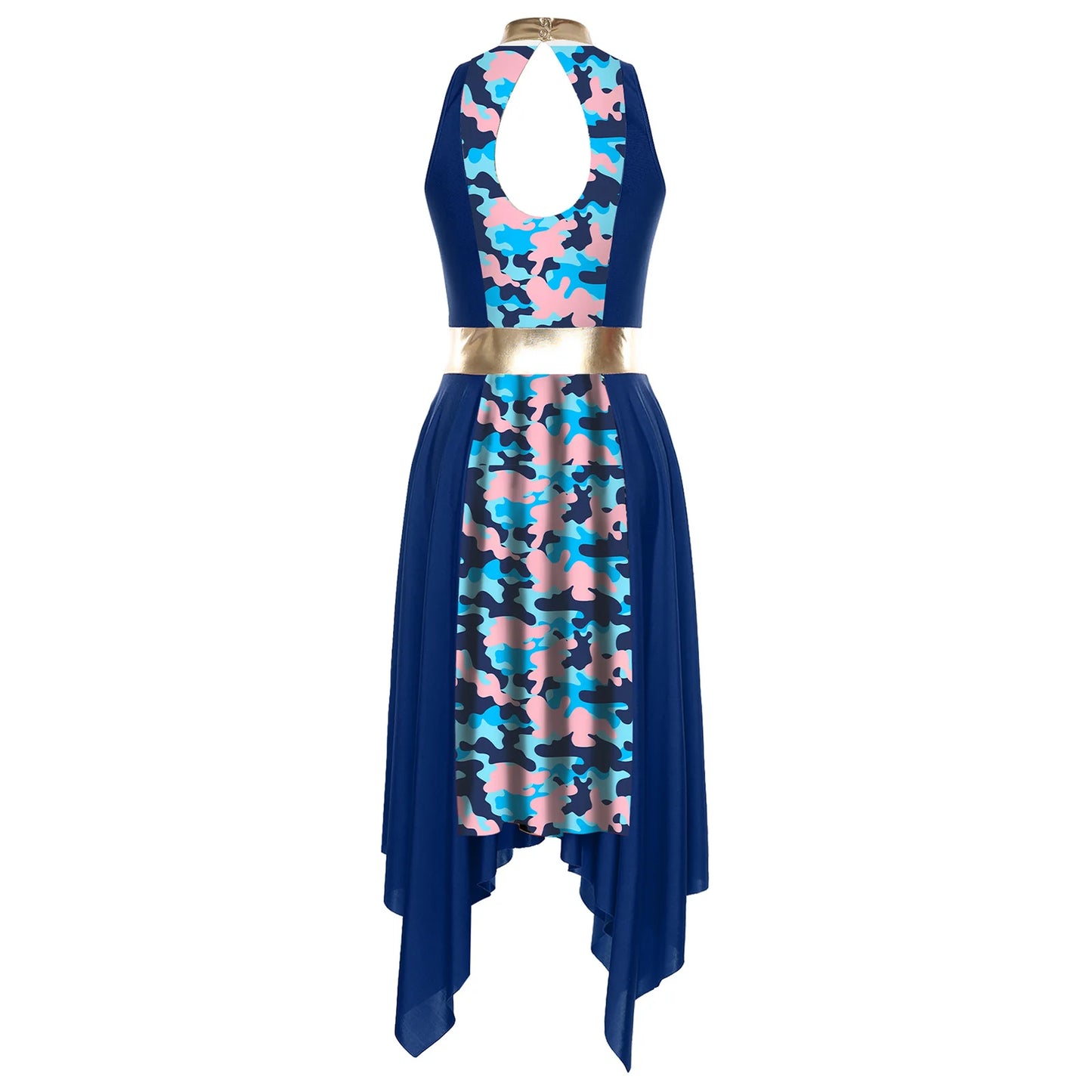 Women Modern Lyrical Dance Dress Church Choir Worship Praise Liturgical Costume Sleeveless Print Irregular Hem Gown Dancewear