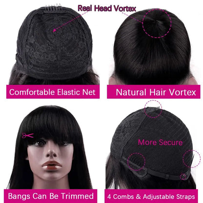 Wig With Bangs Bone Straight Human Hair Wigs For Women Brazilian Natural Cheap Full Machine Made Wigs 22 24 Inch Long Wig