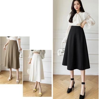 Women's Skirt 2025 Spring Women High Waist Solid Vintage Girl's Waist Down Skirt Knee-length A-line Fashion Thin Skirt for Women