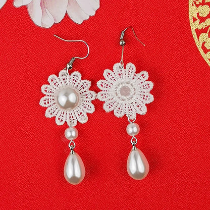 White Necklace Pearl Lace Women Fashion Necklace Earrings lolita Accessories