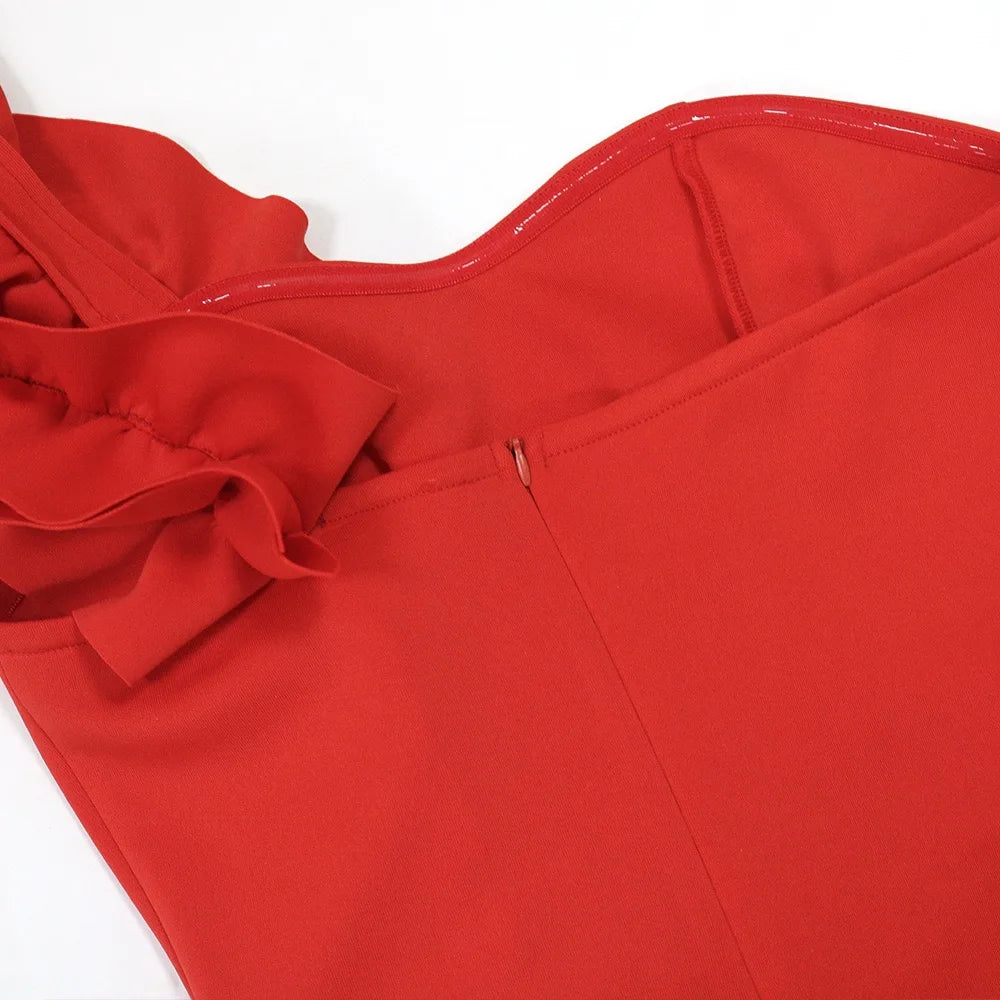 Sexy Dresses for Woman 2025 New Summer Red One Shoulder Ruffles Sheath Mini Length Elegant Ladies Evening Night Birthday Dress