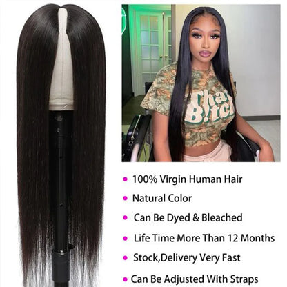 V Part Wig Straight Long Human Hair Wigs Mongolian Straight V Part Human Hair Wigs V Part Machine Made Wigs No Leave Out
