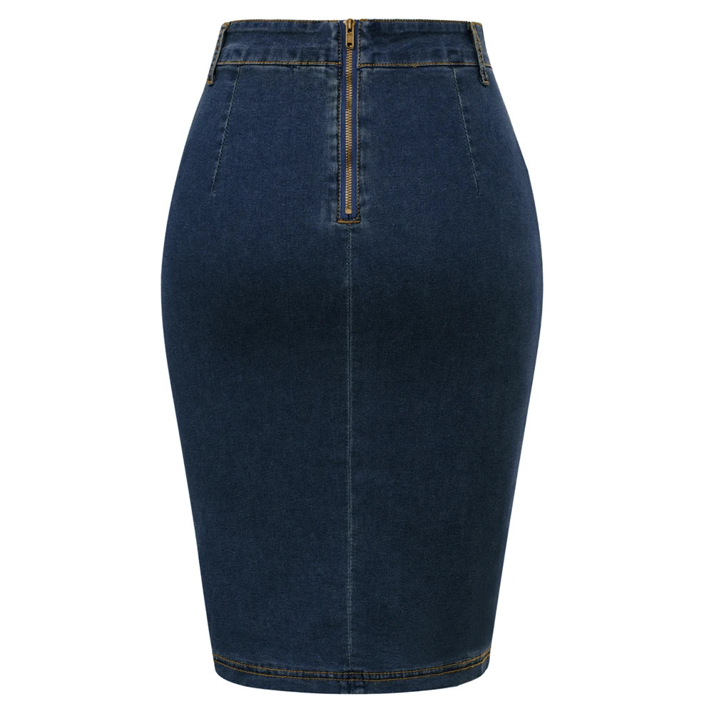 BP Women Vintage Jean Skirt With Belt High Waist Ruched Front Bodycon Skirt