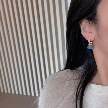 Korean Version High Quality New Atmospheric One Two Wear Colorful Blue Pearl Circle Ear Button Design Eardrop for Girls.