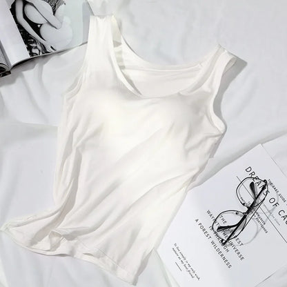 Women's Vest Tops With Built In Bra Neck Vest Padded Slim Fit Tank Tops Sexy Shirts Feminino Casual Underlay shirt slimming