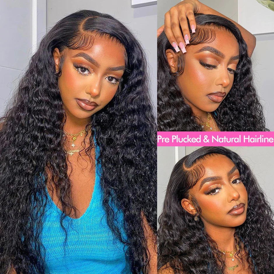 YAWAWE Hair Water Wave 13x6 HD Lace Frontal Wigs Brazilian Wigs 100% Human Hair For Women Deep Curly Wigs preplucked Precut