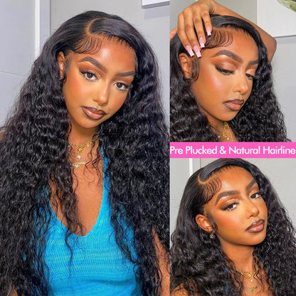 YAWAWE Hair Water Wave 13x6 HD Lace Frontal Wigs Brazilian Wigs 100% Human Hair For Women Deep Curly Wigs preplucked Precut