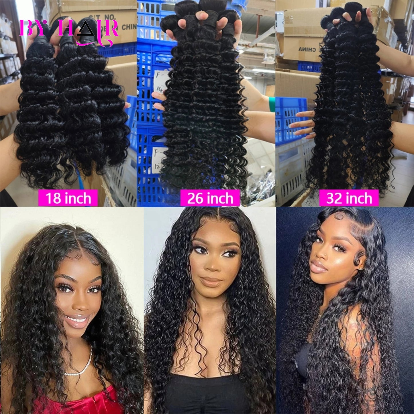 Deep Wave Human Hair Bundles For Women Brazilian Weaving 26 28 30 32Inch Virgin Hair Extensions Deep Wave Hair Bundles 1/3/4 Pcs