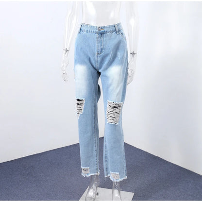 Women‘s Fashion Straight Jeans Casual High Waisted Washed Skinny Trousers Ripped Slim Pants For Lady Commuter 2025 Fashion Trend