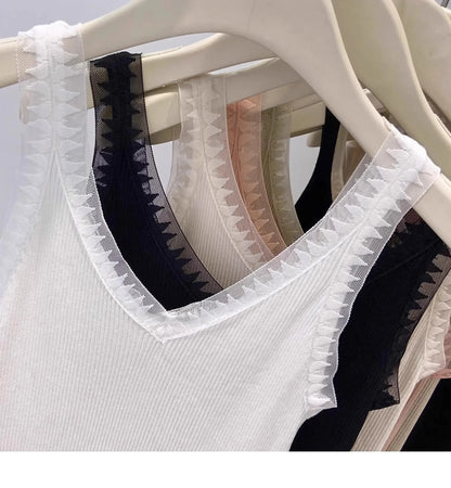 2025 Women Summer Fashion Thin Knitted Undershirt Sleeveless Corset Top Half High Neck Comfortable Breathable Lace Tank Top New