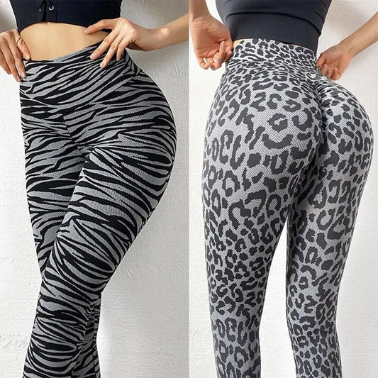 Women Leopard Seamless Yoga Pants High Waist Lifting Hip Honey Peach Hip Fitness Leggings Yoga Gym Tights Running Sports Pants