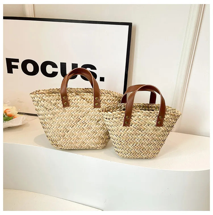 Wicker Woven Basket Bags for Women Handbag Summer Straw Rattan Bag Vacation Travel Beach Bag Handmade Bucket Bags Shopper Tote