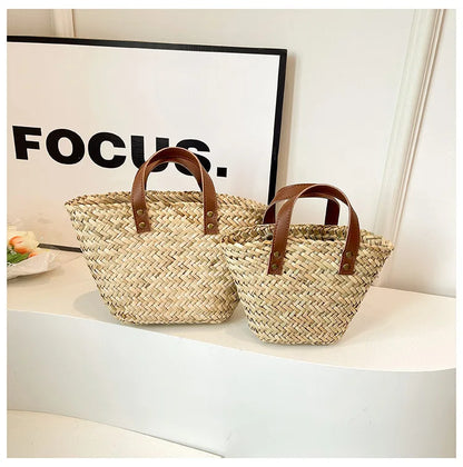 Wicker Woven Basket Bags for Women Handbag Summer Straw Rattan Bag Vacation Travel Beach Bag Handmade Bucket Bags Shopper Tote