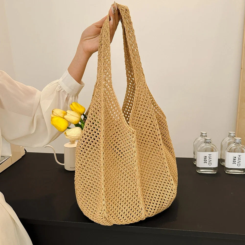 Women's Shoulder Bags Casual Straw Wicker Woven Ladies Handmade Totes Large Capacity Summer Beach Female's Messenger Bag