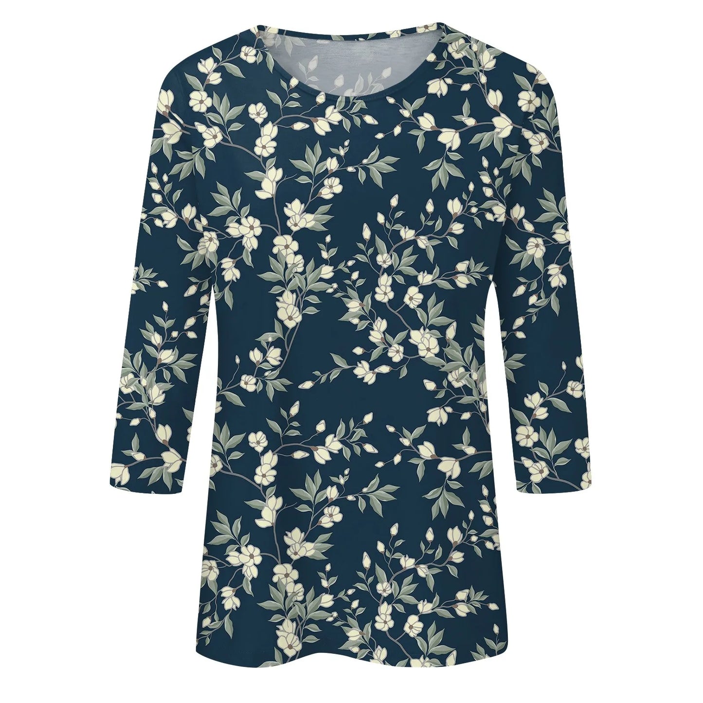 2024 Women Summer Tops Comfortable T Shirt Fashion Flower Print Round Neck 3/4 Sleeve Tops Soft Versatile Pullover Ropa De Mujer