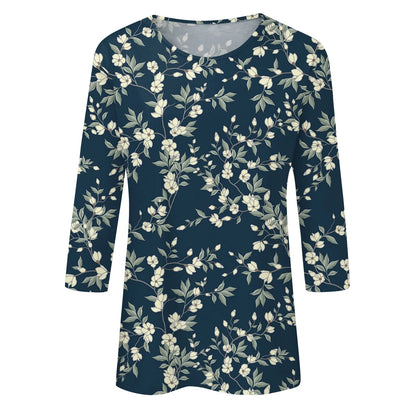 2024 Women Summer Tops Comfortable T Shirt Fashion Flower Print Round Neck 3/4 Sleeve Tops Soft Versatile Pullover Ropa De Mujer