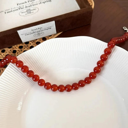 Red Beaded Necklace for Women Glass Bead Clavicle Chokers Exquisite Elegant Neck Necklace Aesthetic Jewelry Party Accessories