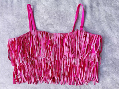 Women Skirt Fashion 2025 New Autumn High Waist Belt Multi Layer Short  Heavy Drilling Rhinestones Fringed Skirt with Cake A Line