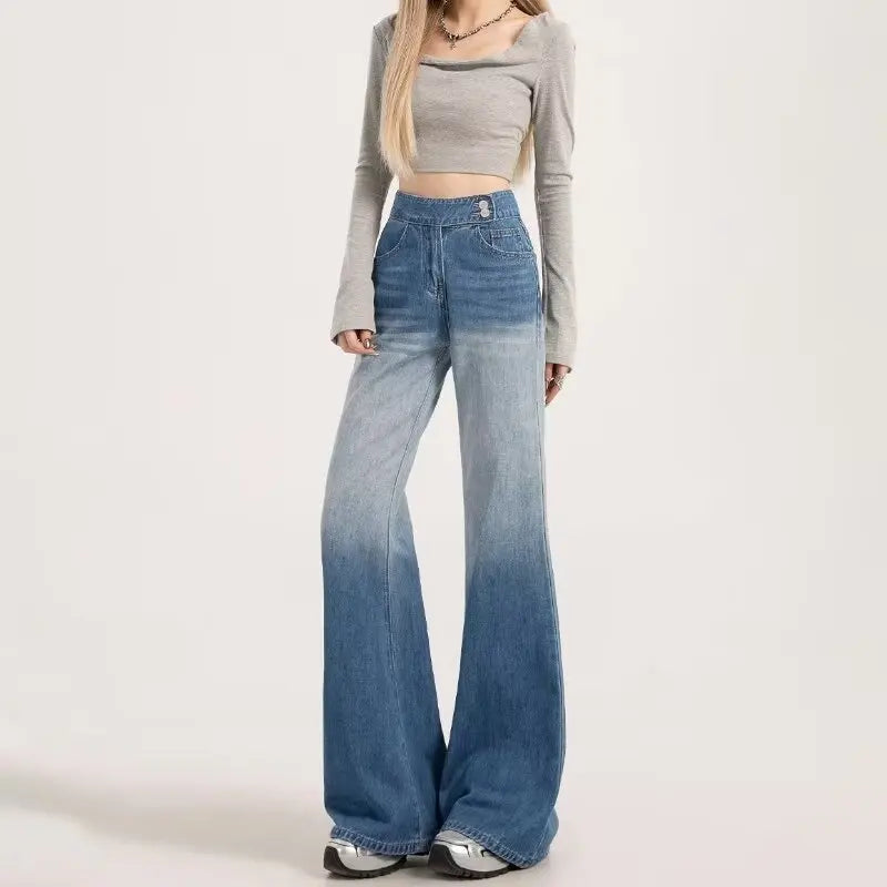 Slimming High-waisted Jeans for Women Spring Summer Pear-shaped Loose-fit Wide leg Jean Pants Bell Bottoms Female Denim Trousers