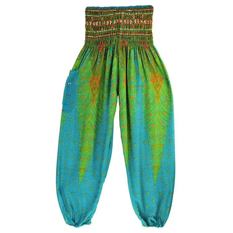 Women's Yoga Pants Printed Ethnic Style Loose Yoga Trousers Bloomers High Waist Fitness Sports Crotch Dance  Sweatpants
