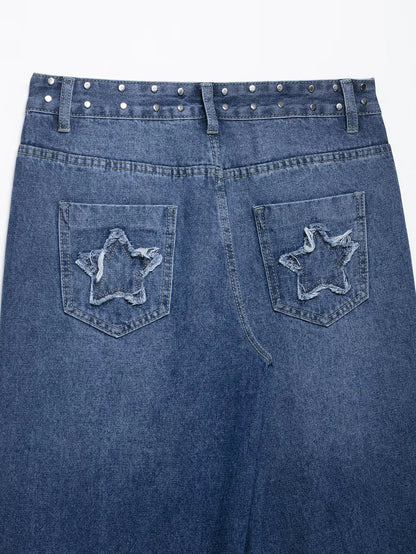 European style new women's fashion versatile temperament straight embroidered low waist jeans trousers