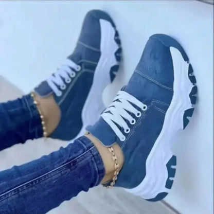 2024 New Women Sneakers Fashion Platform Lace Up Casual Sports Shoes Comfortable Running Ladies Vulcanized Shoes Female Footwear