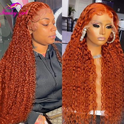 Ginger Water Wave Human Hair Wig 13x4 Lace Front Wigs For Women Brazilian Orange Color Deep Curly Wave Lace Front Human Hair Wig