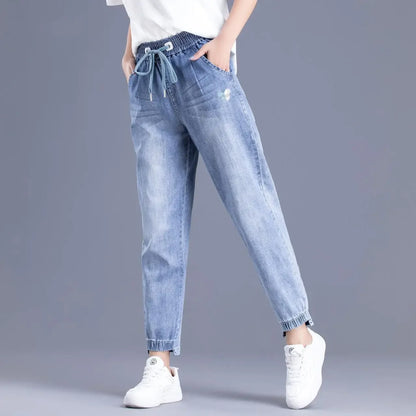 Womens Jeans Pants For Women With Pockets Blue Trousers High Waist Shot 2000s Y2k Wide Leg Xxl 90s Trend Unique Japanese Shiny
