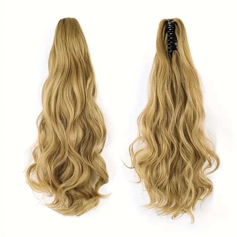 Wig female curly hair big wavy ponytail with grab clip