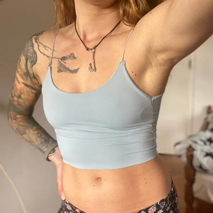 Sexy Women Crop Tops Ice Silk Summer Bra Sports Spaghetti Strap Vest Top Women Built In Bra Off Shoulder Sleeveless Camisole