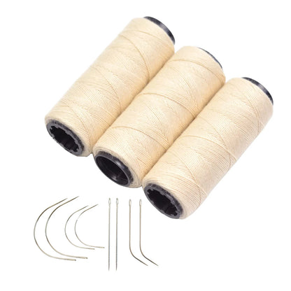 3 Rolls Hair Weaving Threads with 8 Pieces Sewing Needle Weaving Threads for Making Wigs Hand Sewing Hair Weft DIY