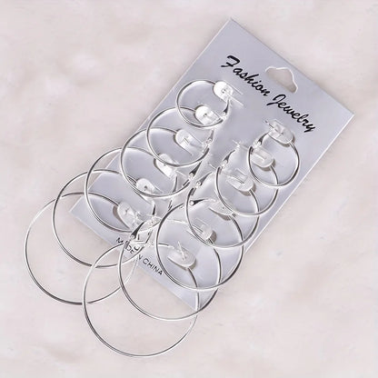 6 Pairs of Fashionable, Classic, Versatile, Personalized, Exaggerated Metal Round Women's Earring Set, Suitable for Daily Wear