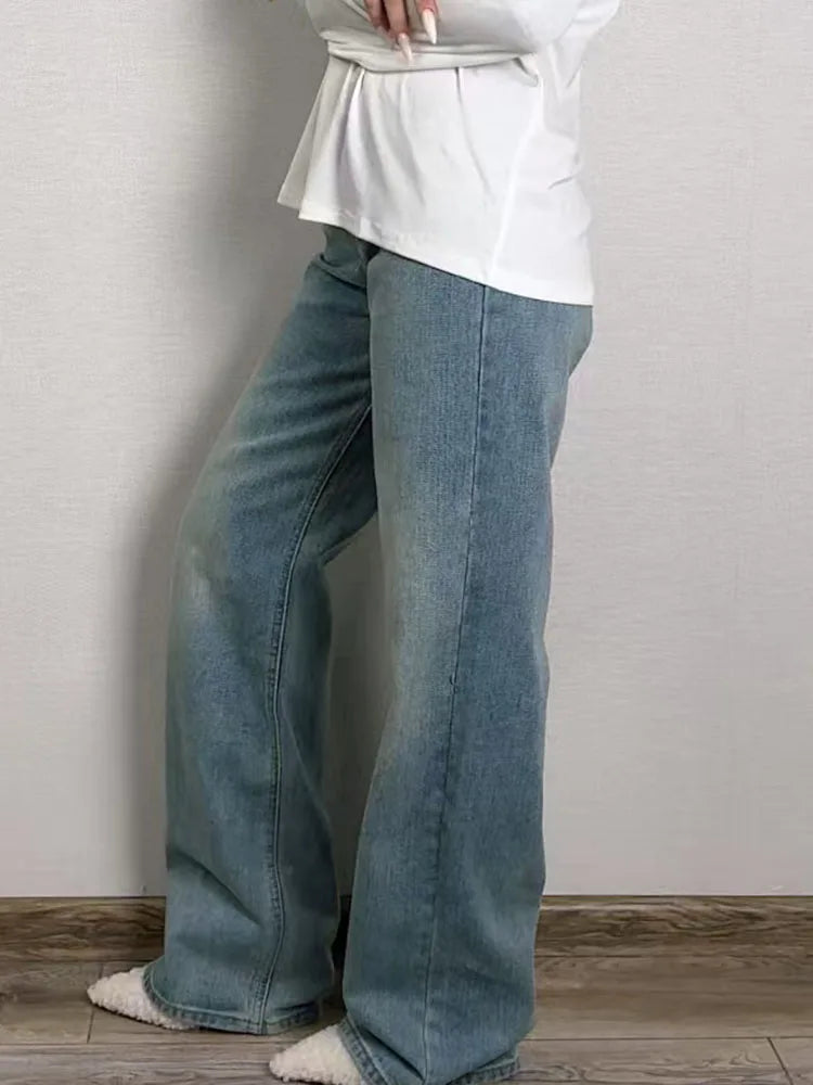 Blue Jeans Women High Waist 2025 Loose Casual Boyfriend Long Jeans For Work Ladies Simple Straight Leg Denim Pants For Women