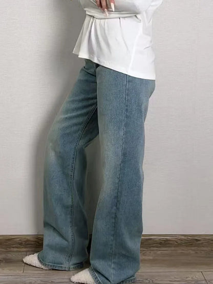 Blue Jeans Women High Waist 2025 Loose Casual Boyfriend Long Jeans For Work Ladies Simple Straight Leg Denim Pants For Women