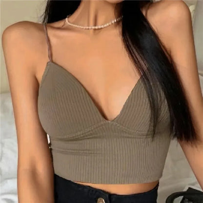 Women Tops Sexy Solid Crop Top Women Tank Tops Sleeveless Slim Camis With Bra Basic Underwear Padded Bra Tops Women Sports Bra