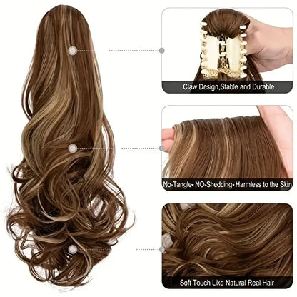 Wig female curly hair big wavy ponytail with grab clip