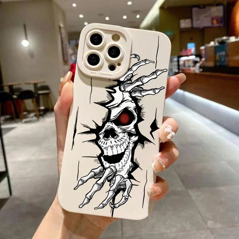 Black Skull Phone Case For iPhone 15 Cases iPhone 14 13 12 11 Pro Max Mini XS Max XR X 7 8 Plus SE2022 Matte Soft Silicone Cover