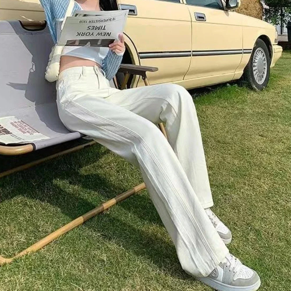 Denim Pants Woman High Waist Shot Straight Leg Trousers Jeans for Women with Pockets Office Retro Fashion Casual Luxury Designer