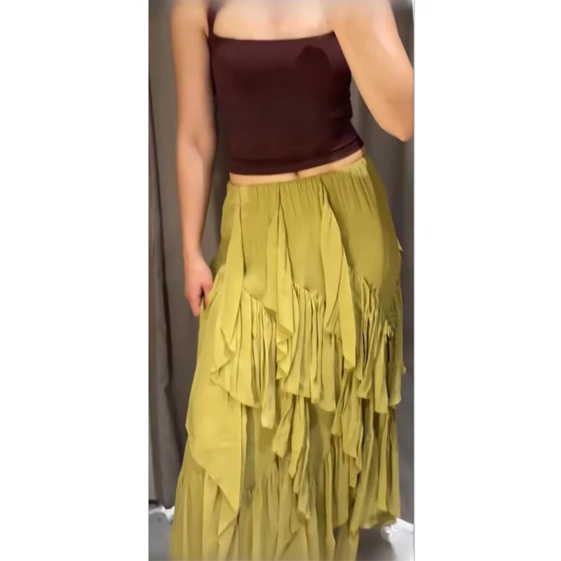 Skirts Summer Women's 2025 New Chic Women's Elegant Cascading Holiday Skirts Street Leisure Youth Fashion Long Skirts