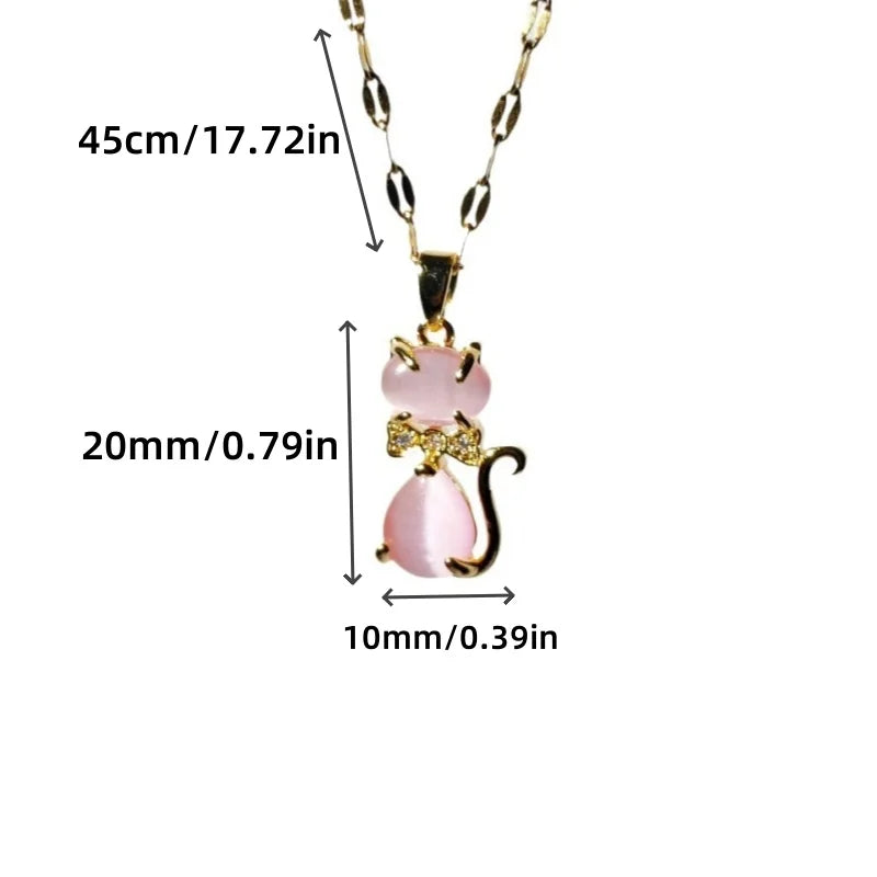 Trendy Animal Collarbone Necklaces for Women - Creative Cat Design with Stainless Steel Chain