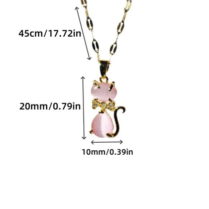 Trendy Animal Collarbone Necklaces for Women - Creative Cat Design with Stainless Steel Chain