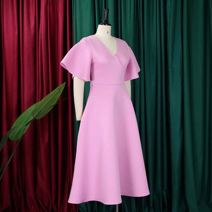 Dress Women Sexy Dresses White Round Neck Flare Sleeve Party Sheath Pleated High Waist Work Elegant Bodycon Mid Length Vestidos