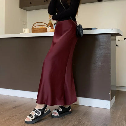 Satin Skirts for Women Korean Reviews Many Girls Clothes Women's 2025 Summer NEW High Waisted Mid Long Skirts Fashion women skir