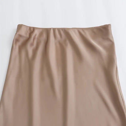 TRAF Women's Skirt Summer Elegant Satin Skirt Stylish Lady High Waist Skirts Cylinder Green Black Skirt Woman Office Street Wear