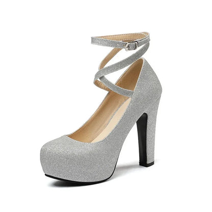 Women Shoes Sexy Fashion Round Toe High Heels  Ankle Strap Dress Dance Party Wedding Bride Platform Shoes Big Size 49 50 33-43