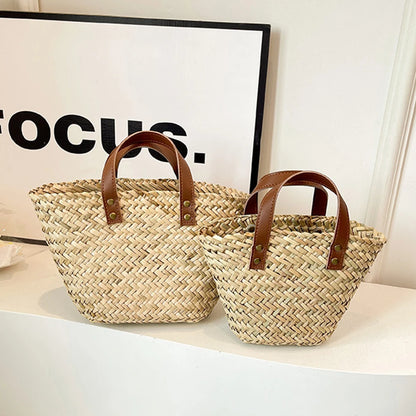 Wicker Woven Basket Bags for Women Handbag Summer Straw Rattan Bag Vacation Travel Beach Bag Handmade Bucket Bags Shopper Tote