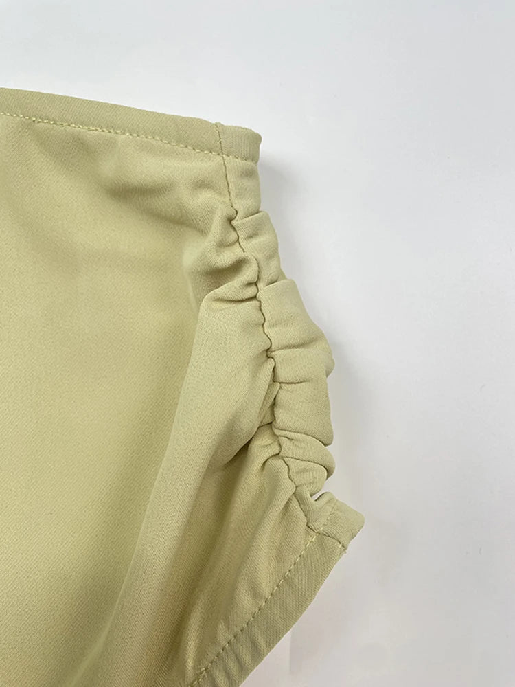 Beautyblue Turmeric Women's Tops One-Shoulder T-Shirts 2025 New Fashion Pleated Slanted Shoulders Sexy Loose Summer Tee Female