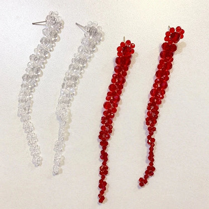 Trendy Jewelry Simply Design Green Red Transparent Beads Long Dangle Earrings For Women Wedding Gifts Ear Accessories