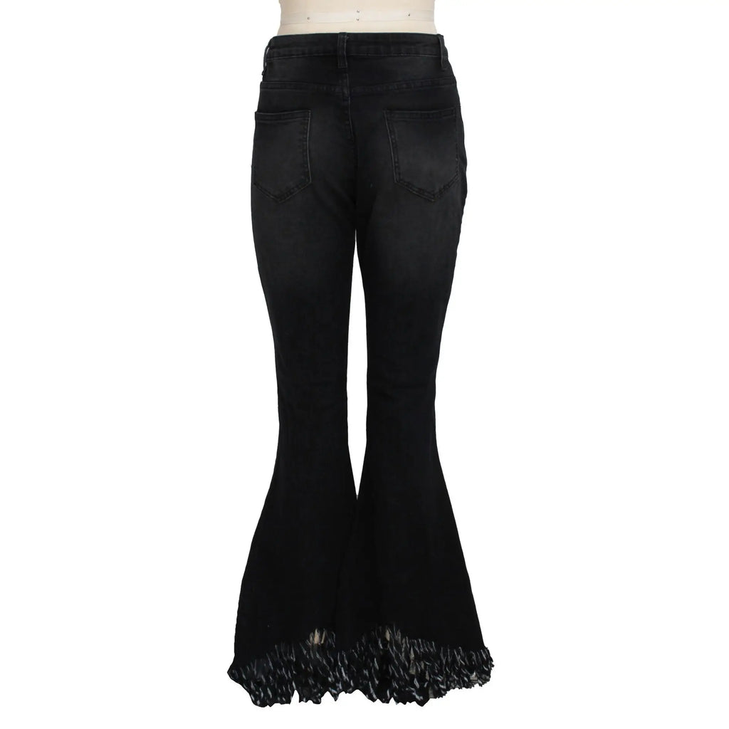 Jeans Women Long Pants Flare Pant Slim Fit Bodycon Y2k Streetwear Casual Elegant Splice Denim Trousers Solid Hole High Waist