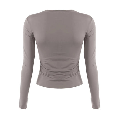 Women's Fashion Solid Colour Round Neck Long Sleeve T-Shirt Top Tops for Women Womens Tops and Blouses Trendy Womens Summer Tops